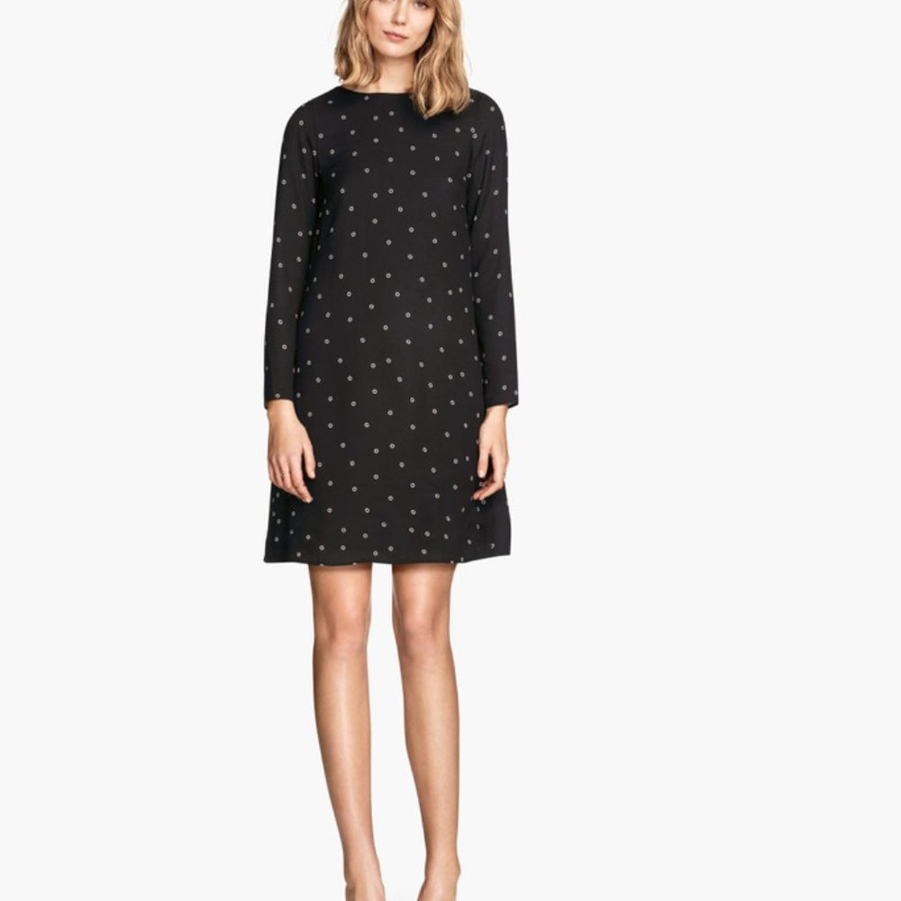 3/4 Sleeve Black and White Shift Dress